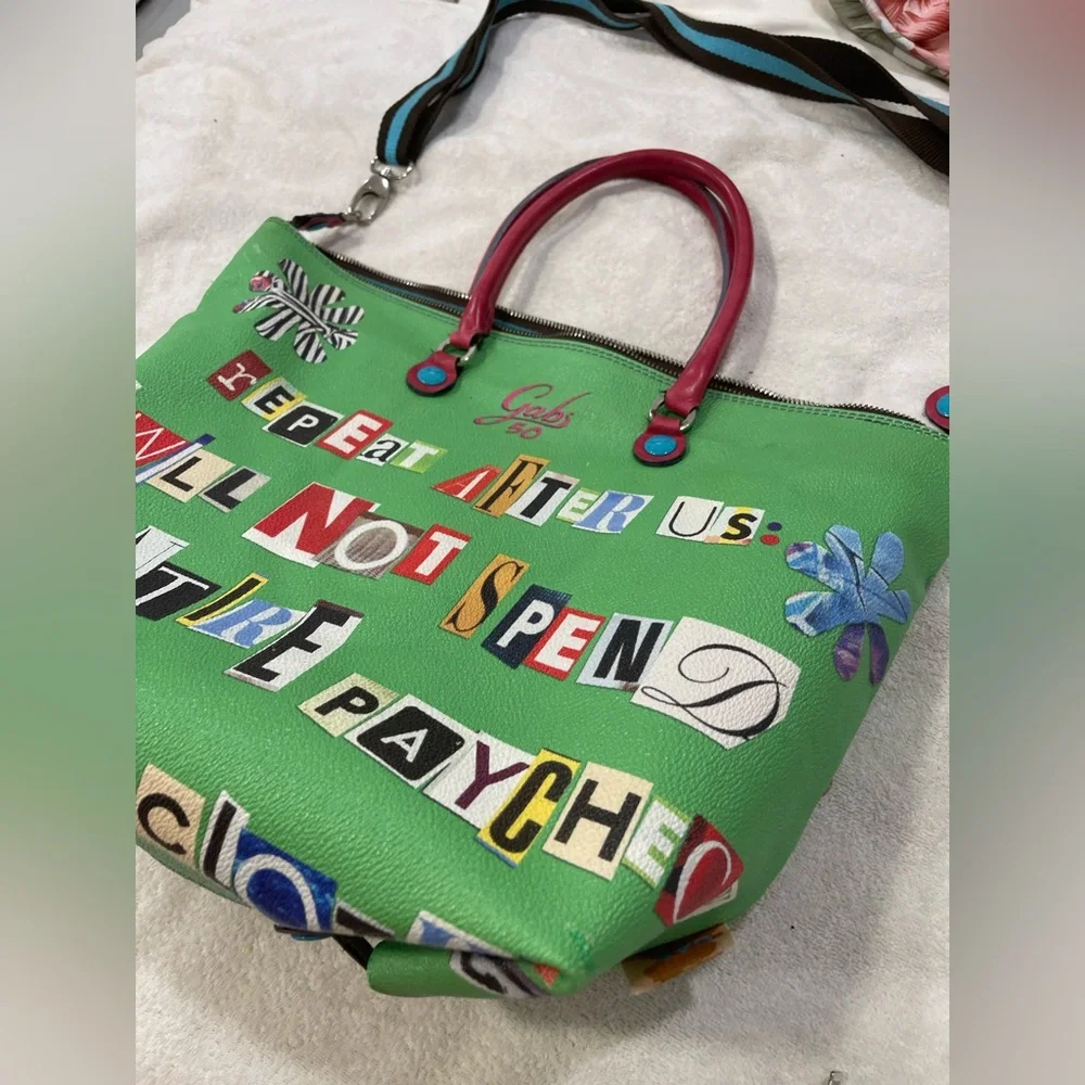 Gabs Green Graphic Letter-Print convertible Tote! really cool bag - Picture 2 of 16